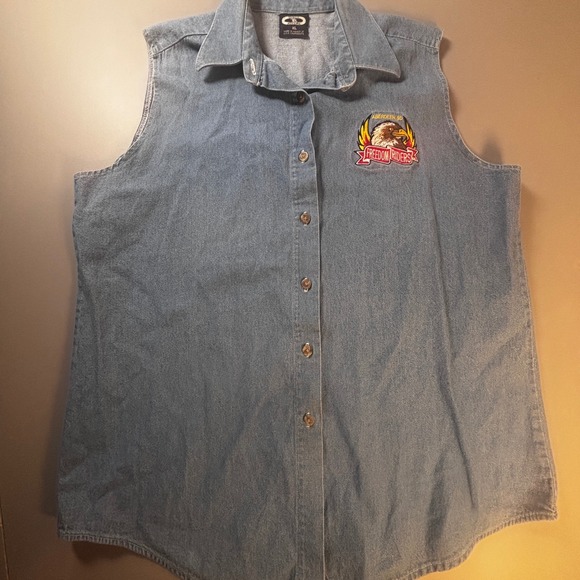Three Rivers Denim Biker Vest XL Freedom Riders Eagle Patch Motorcycle Rally USA - Picture 2 of 9
